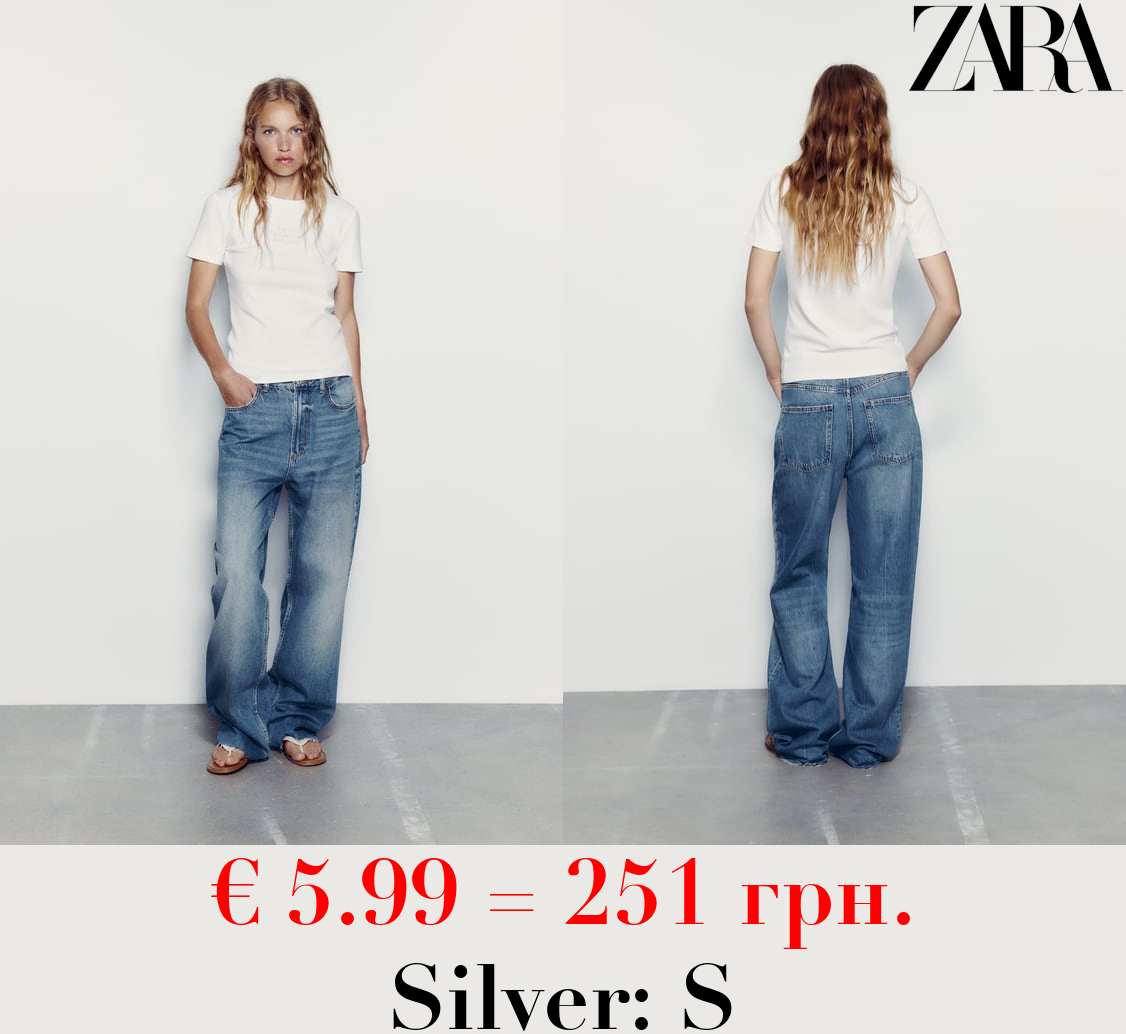 T-SHIRT WITH SHIMMER AND SLOGAN