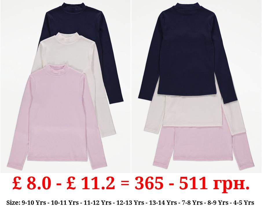 Pink Funnel Neck Long Sleeve Tops 3 Pack