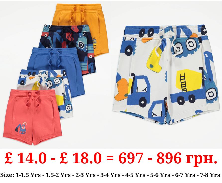 Digger Truck Sweat Shorts 5 Pack
