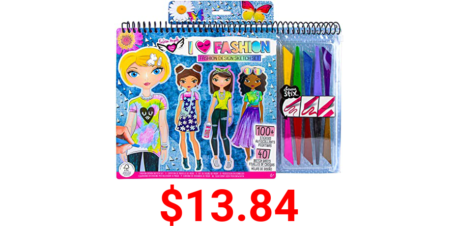 Fashion Angels Fashion Design Sketch Portfolio Artist Set With Crayons 11702, Clothing Design Sketch Pad for Beginners, For Kids 6 and Up
