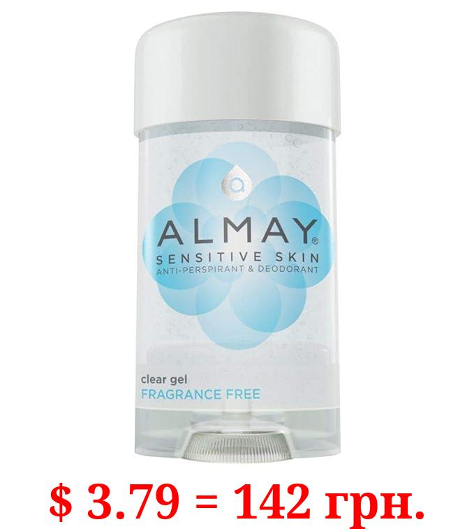 Almay Deodorant for Women, Gifts for Women, Stocking Stuffers, Gel Antiperspirant, Hypoallergenic, Dermatologist Tested for Sensitive Skin, Fragrance Free, 2.25 Oz