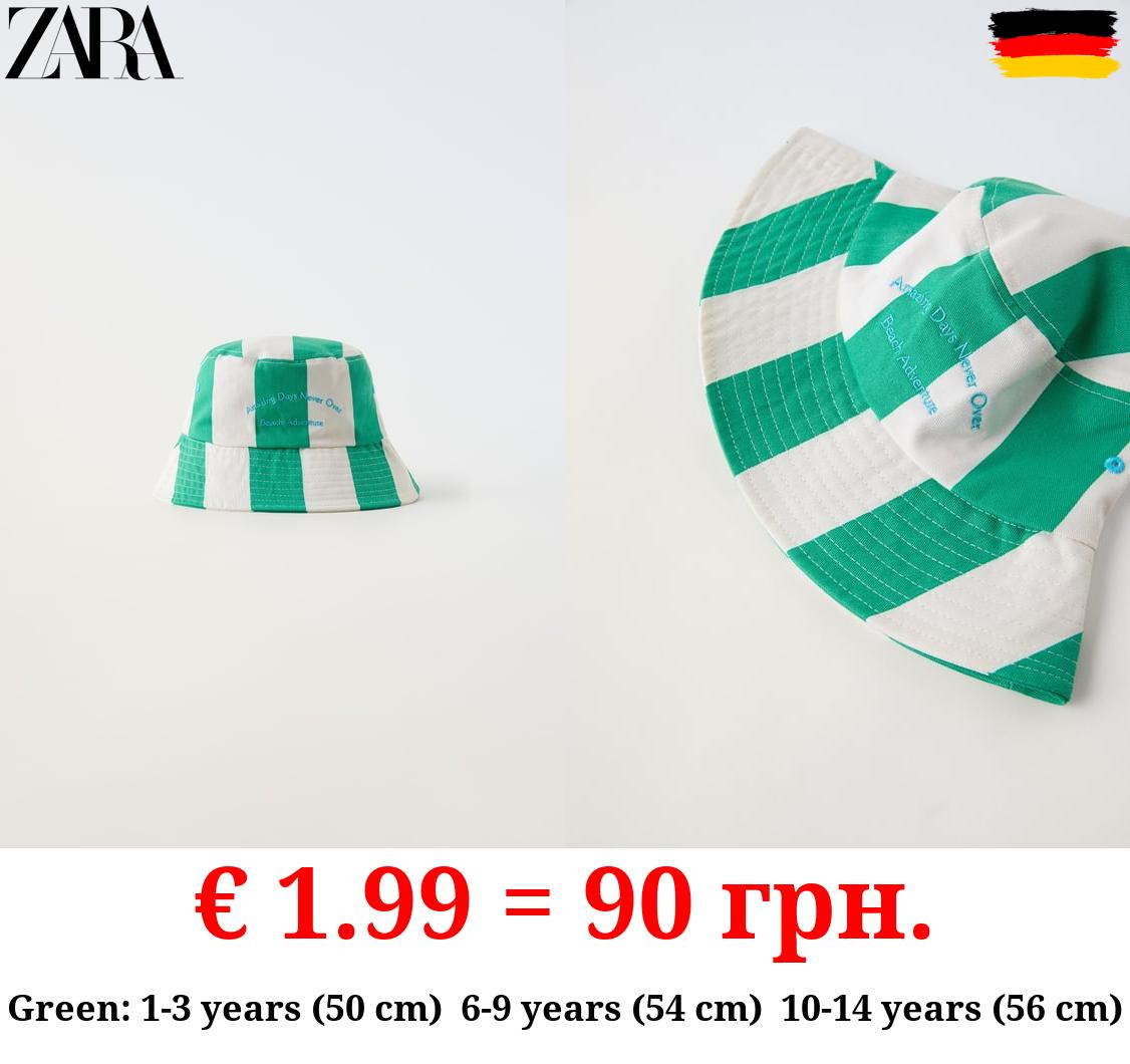 STRIPED BUCKET HAT WITH SLOGAN