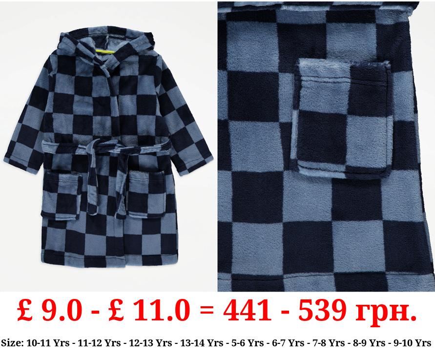 Blue Checked Fleece Dressing Gown