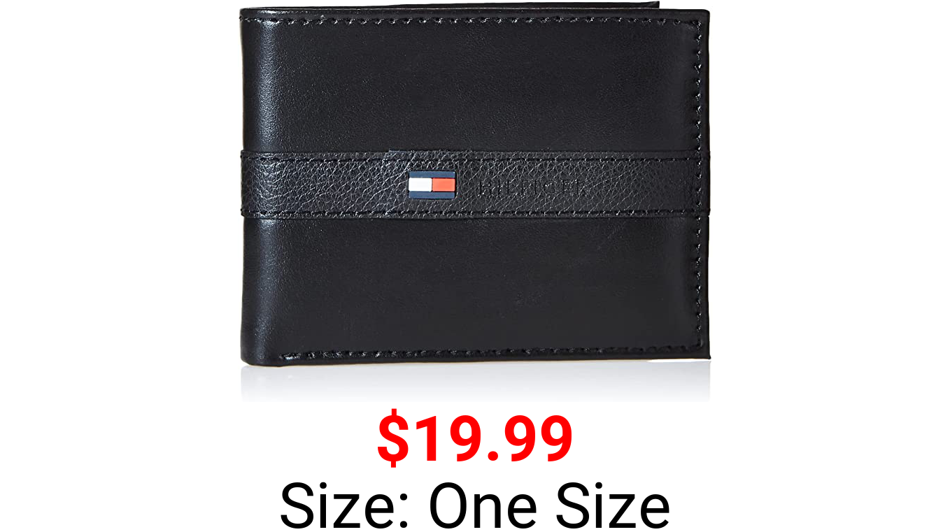 Tommy Hilfiger Men's Leather Wallet – Slim Bifold with 6 Credit Card Pockets and Removable ID Window