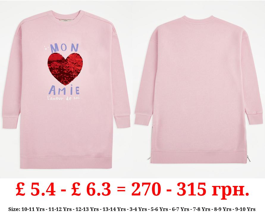 Pink Mon Amie Flippy Sequin Heart Longline Sweatshirt