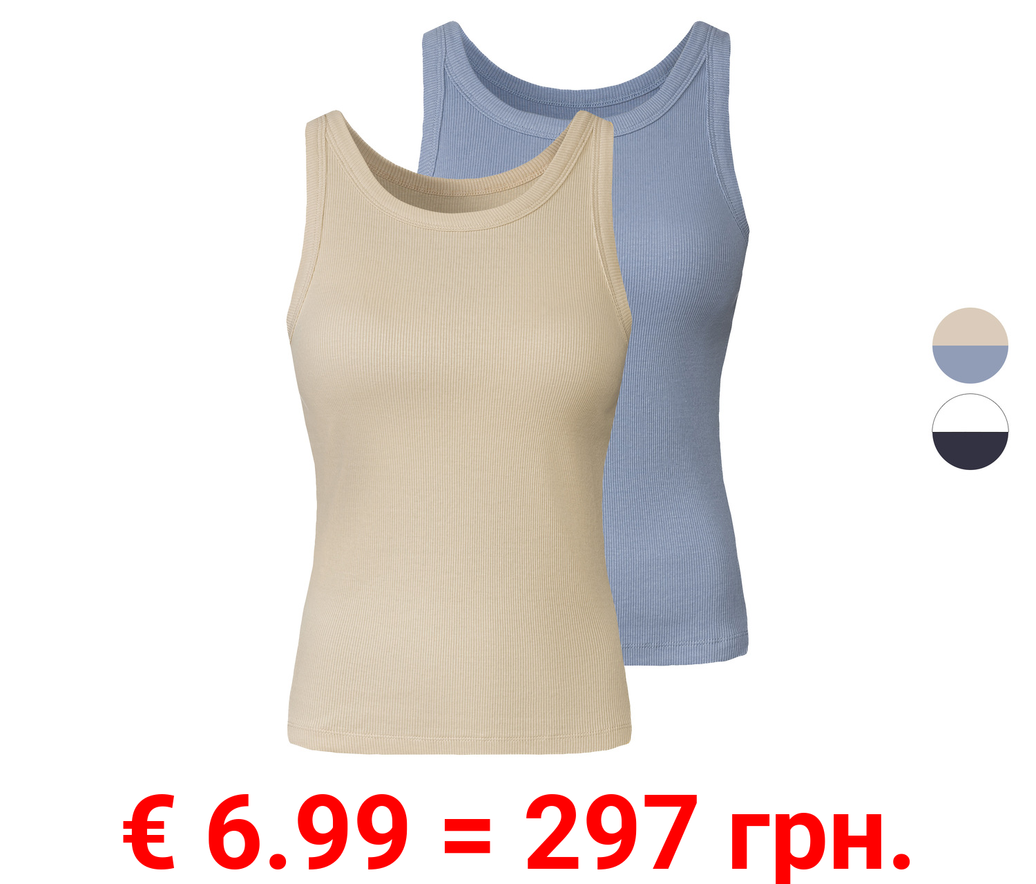 esmara® Damen Ripptops, 2 Stück, figurbetont geschnitten