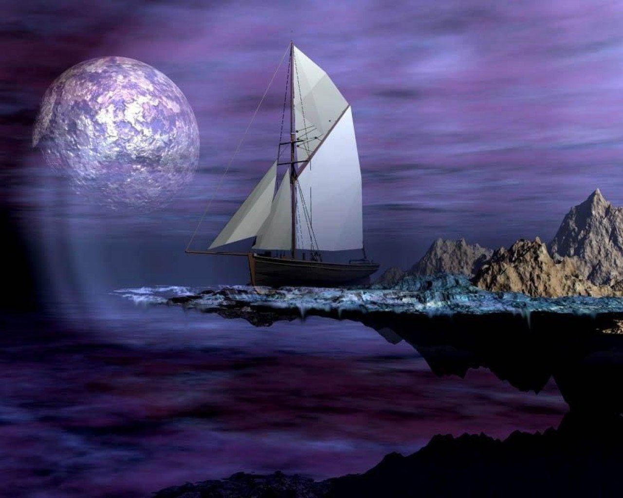 Лунная ночь корабль