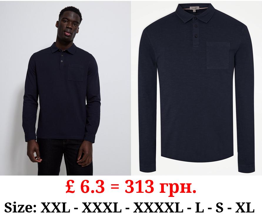 Navy Long Sleeve Polo Top
