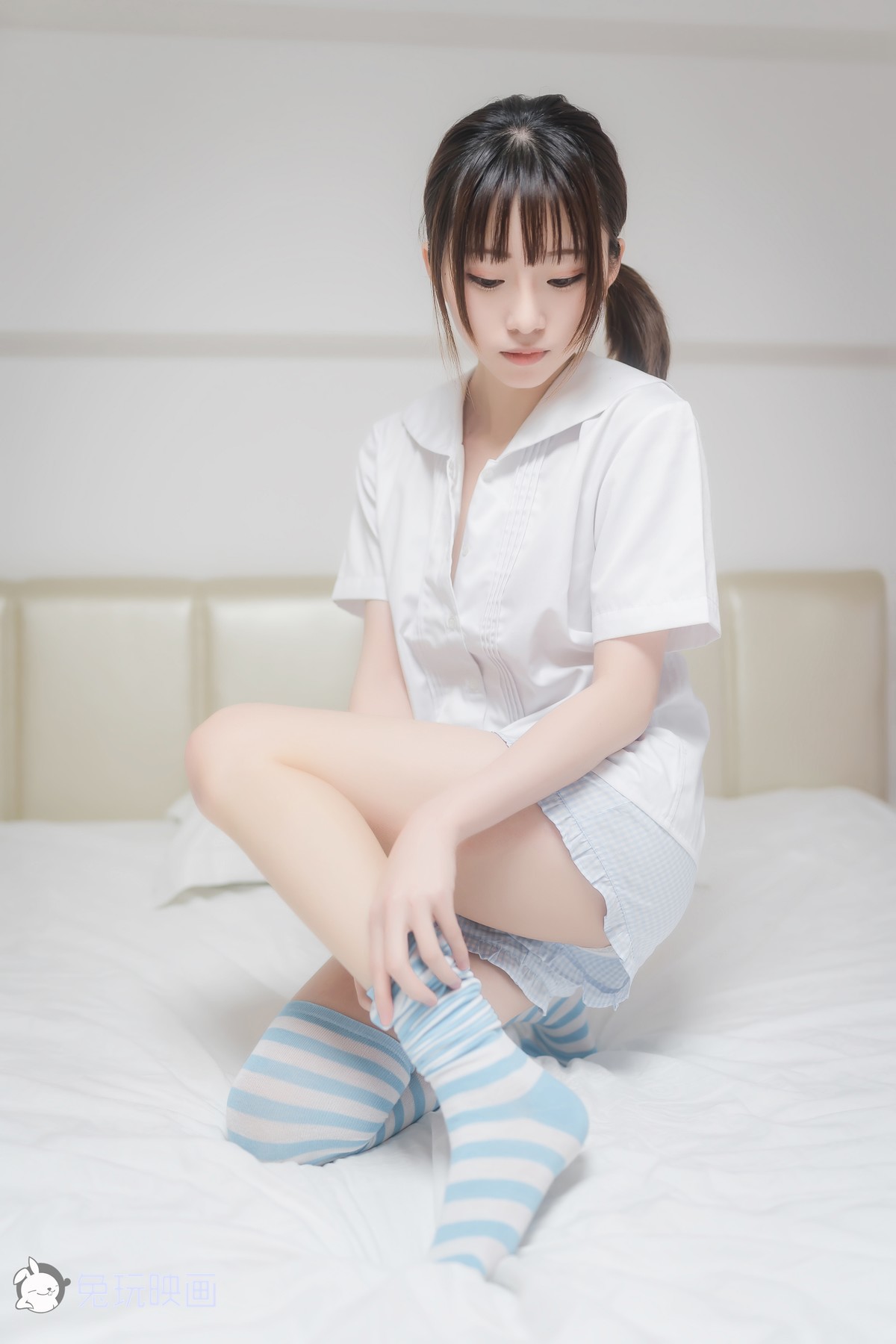 Cosplay 兔玩映画 蓝白条纹袜 19