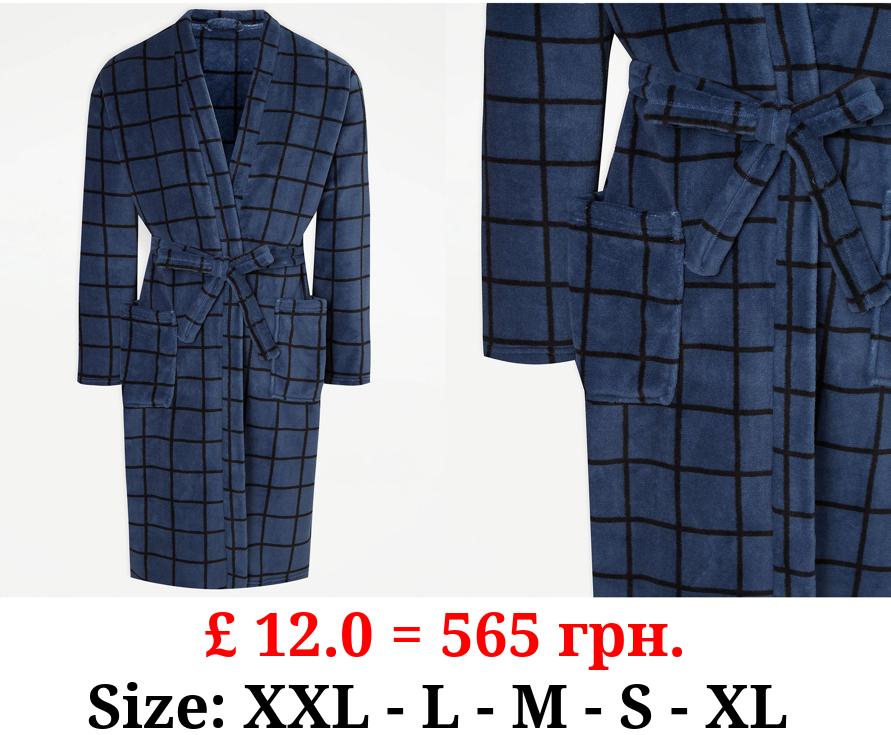 Navy Checked Fleece Dressing Gown