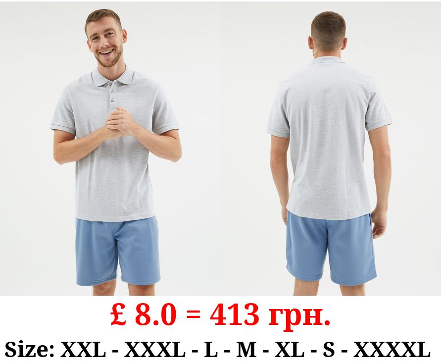 Grey Short Sleeve Polo Top