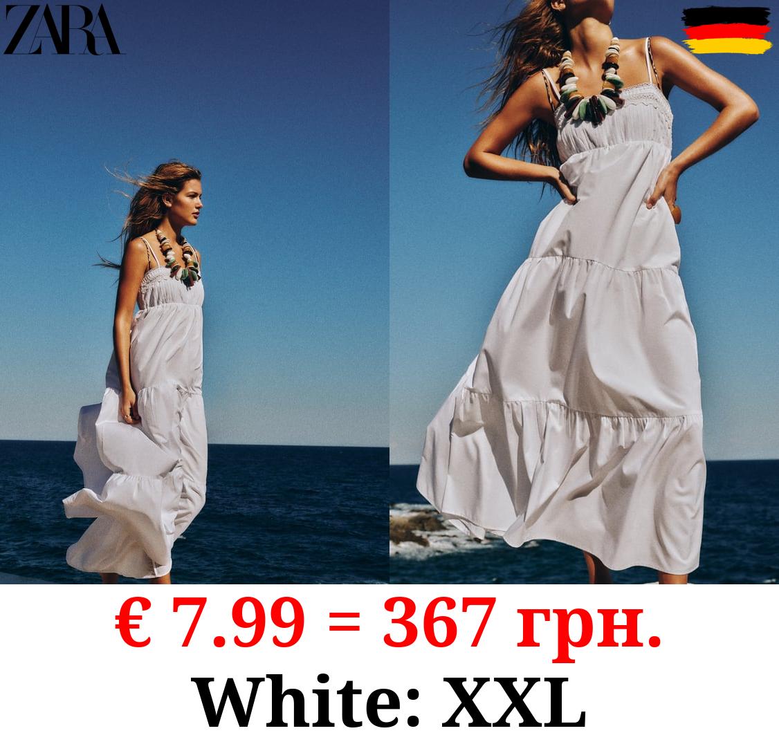 CONTRAST POPLIN TIERED MIDI DRESS