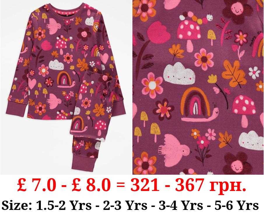 Burgundy Autumn Floral Long Sleeve Pyjamas