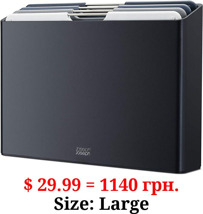 Joseph Joseph Folio 4-Piece Color coded Cutting Board Set, Slimline Case for Organized Storage, Large - Graphite