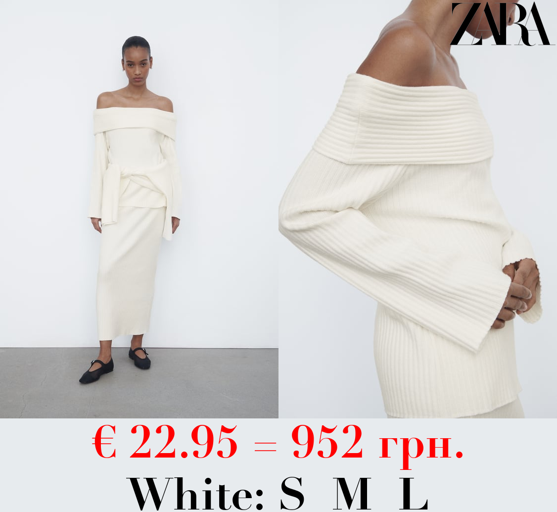 BRUSHED RIBBED OFF-THE-SHOULDER SWEATER