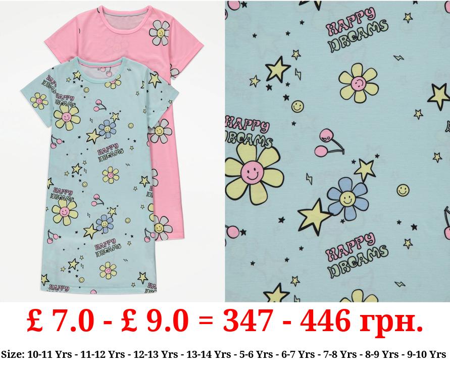 Smiley Flower Happy Dreams Nightdress 2 Pack