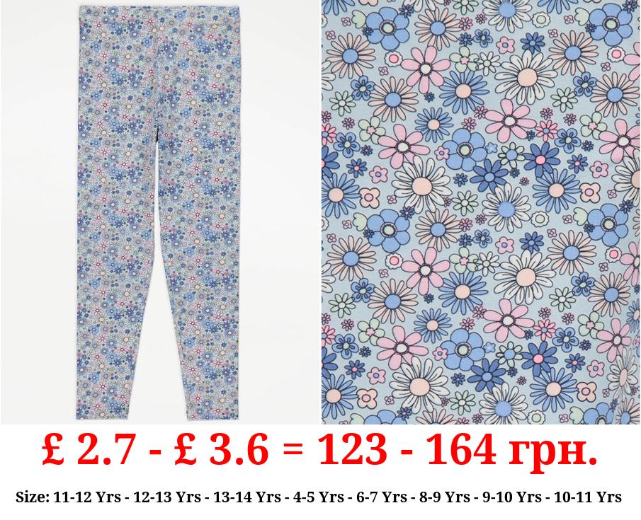 Blue Retro Floral Leggings