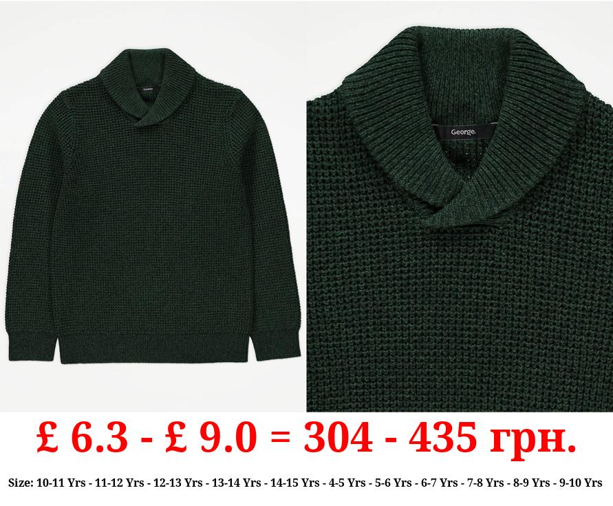 Khaki Chunky Knit Collared Jumper
