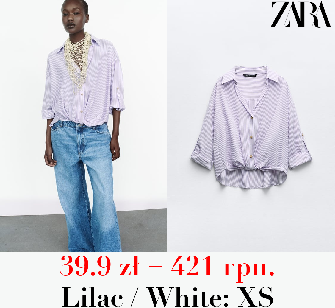 METALLIC THREAD STRIPED SHIRT WITH KNOT