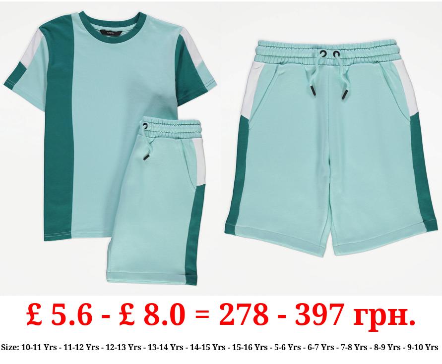 Turquoise Side Stripe T-Shirt and Shorts Outfit