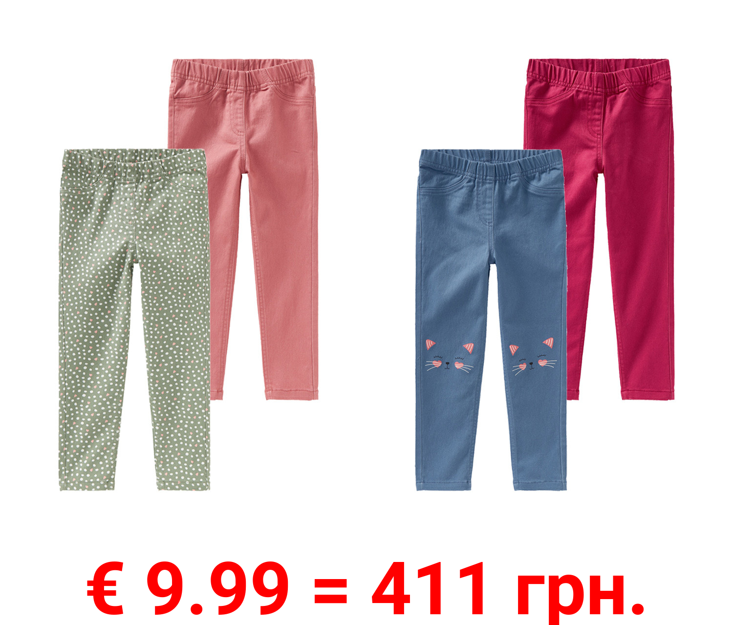 lupilu® Kleinkinder Mädchen Treggings, 2 Stück, mit Fake-Taschen