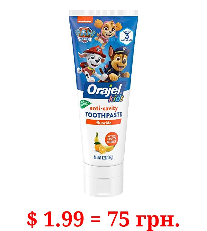 Orajel Kids Paw Patrol Anti-Cavity Fluoride Toothpaste, Natural Fruity Bubble Flavor, 4.2oz Tube