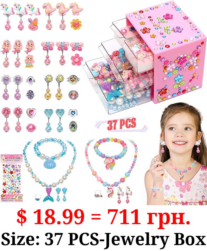 Toys-for-Girls-Jewelry,Princess Toddler Girl Toys Age 6-8 for Pretend Play & Dress Up, Adjustable Ring Clip on Earrings Kids Toys for 3 4 5 6 7 8 9 Year Old Girls Christmas Birthday Gifts Ideas