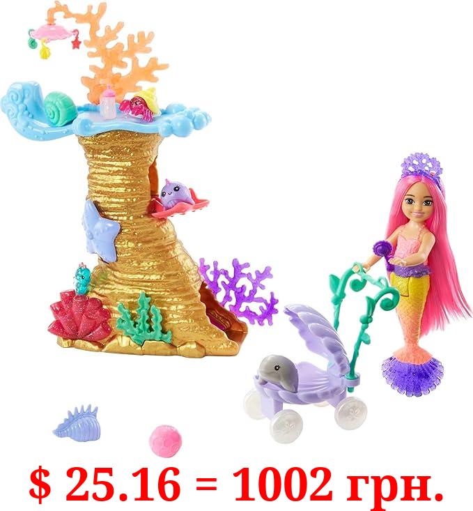 Barbie Mermaid Power Doll & Playset, Chelsea Mermaid Doll with 4 Sea Animal Pets, Coral Reef Play Area, Stroller & Accessories