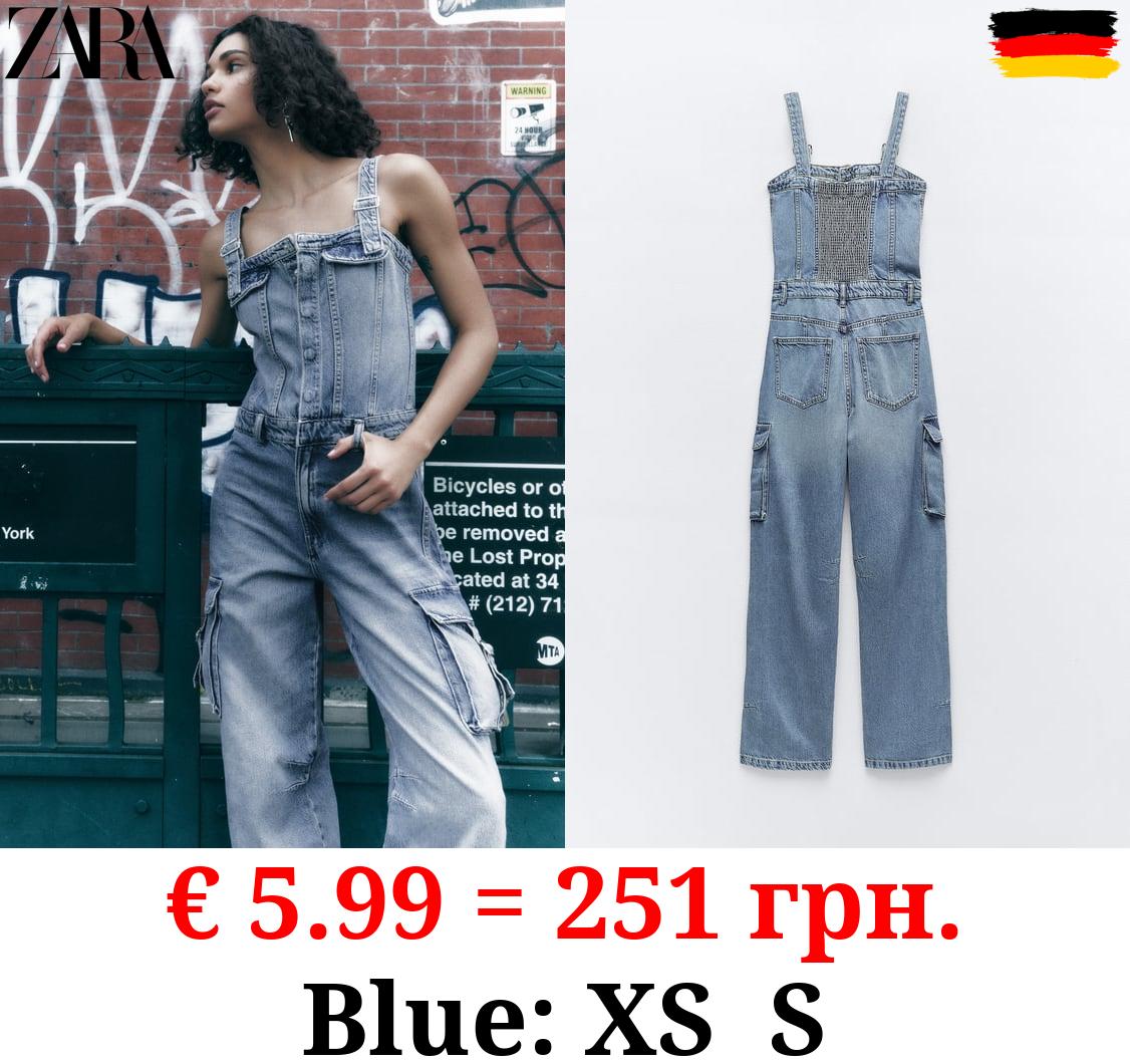 DENIM TRF CARGO JUMPSUIT