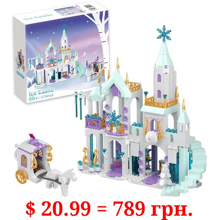 HEGOAI Princess Ice City Castle Building Sets, Friends House Building Blocks Toys for Girls, Advent Calendar 2023 Ideas Gift for Kids, 570 Pieces Mini Brick (Not Compatible with Lego Sets)