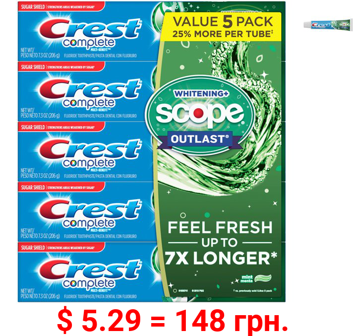 Crest Complete Whitening + Scope Outlast Mint Toothpaste 7.3 oz 5-Pack