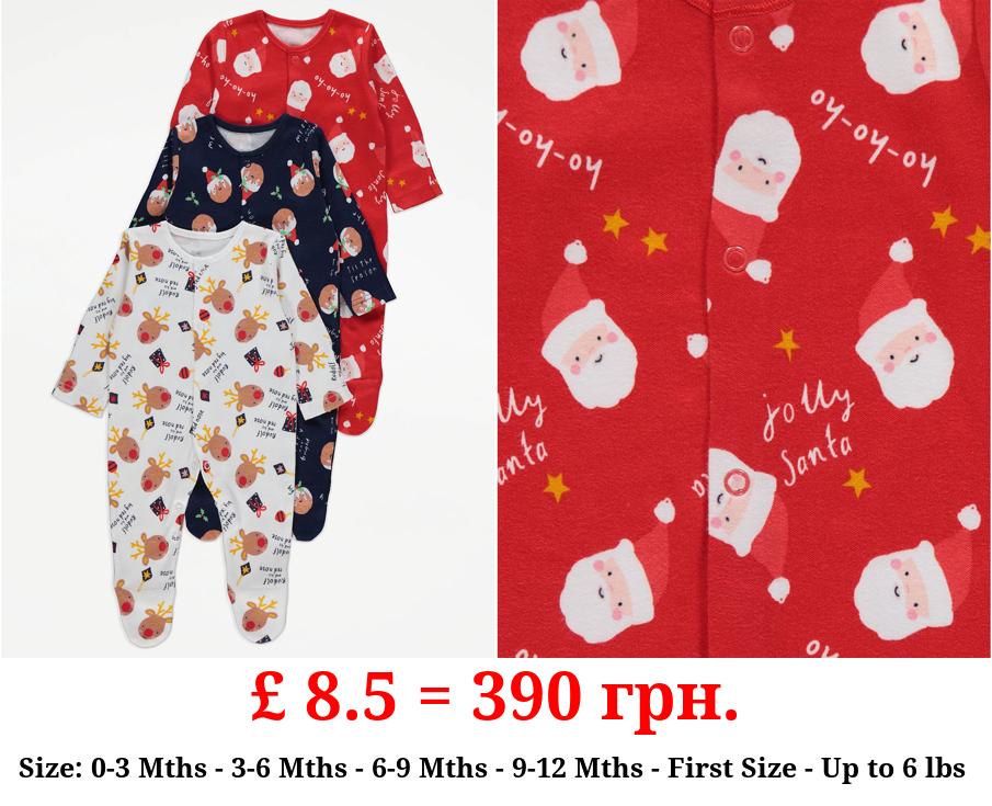 Christmas Print Sleepsuits 3 Pack