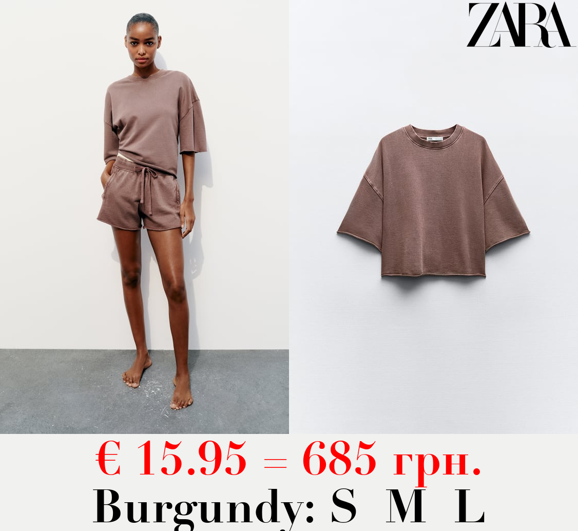 SHORT SLEEVE RIBBED PLUSH SWEATSHIRT