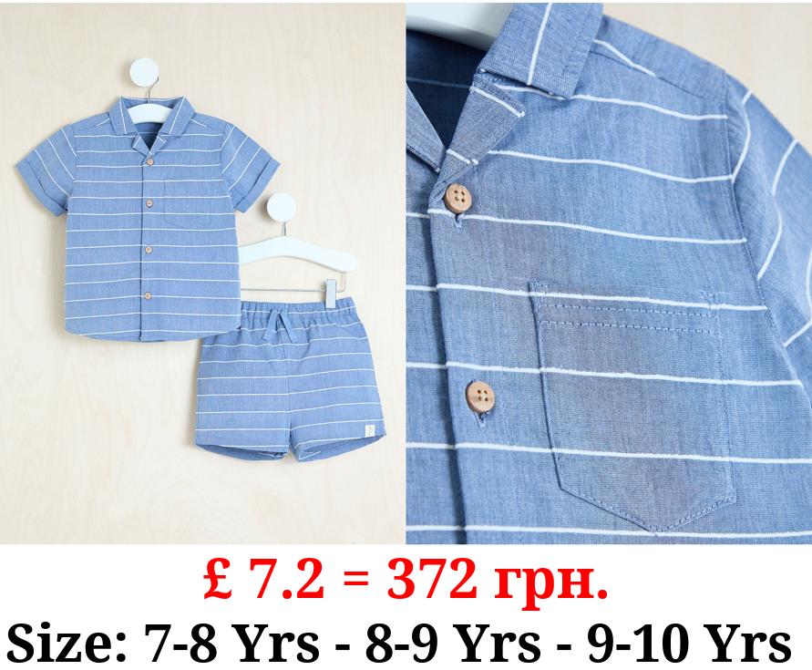 Billie Faiers Blue Chambray Striped Shirt and Shorts Outfit