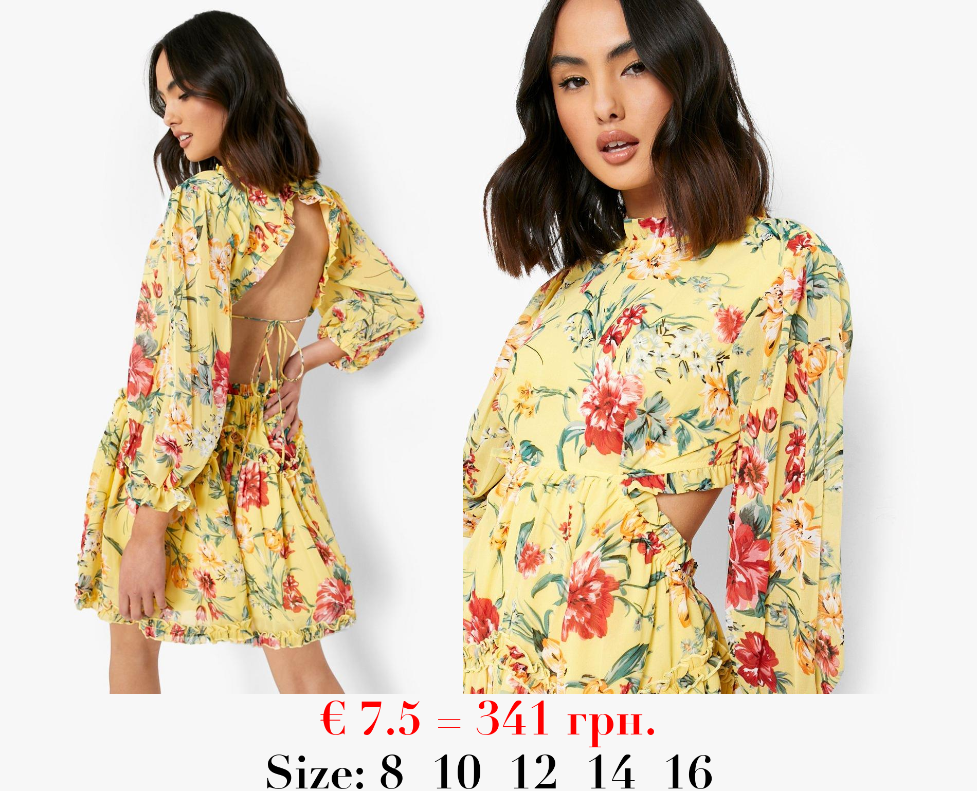 Floral Chiffon Open Back Skater Dress