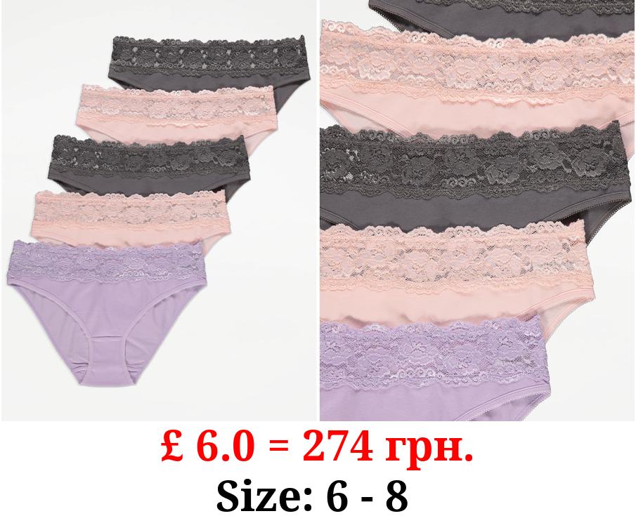 Lace Top High Leg Knickers 5 Pack