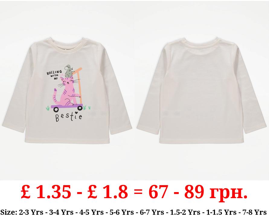 Cream Rolling With My Bestie Cat Long Sleeve Top