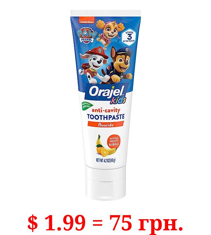Orajel Kids Paw Patrol Anti-Cavity Fluoride Toothpaste, Natural Fruity Bubble Flavor, 4.2oz Tube