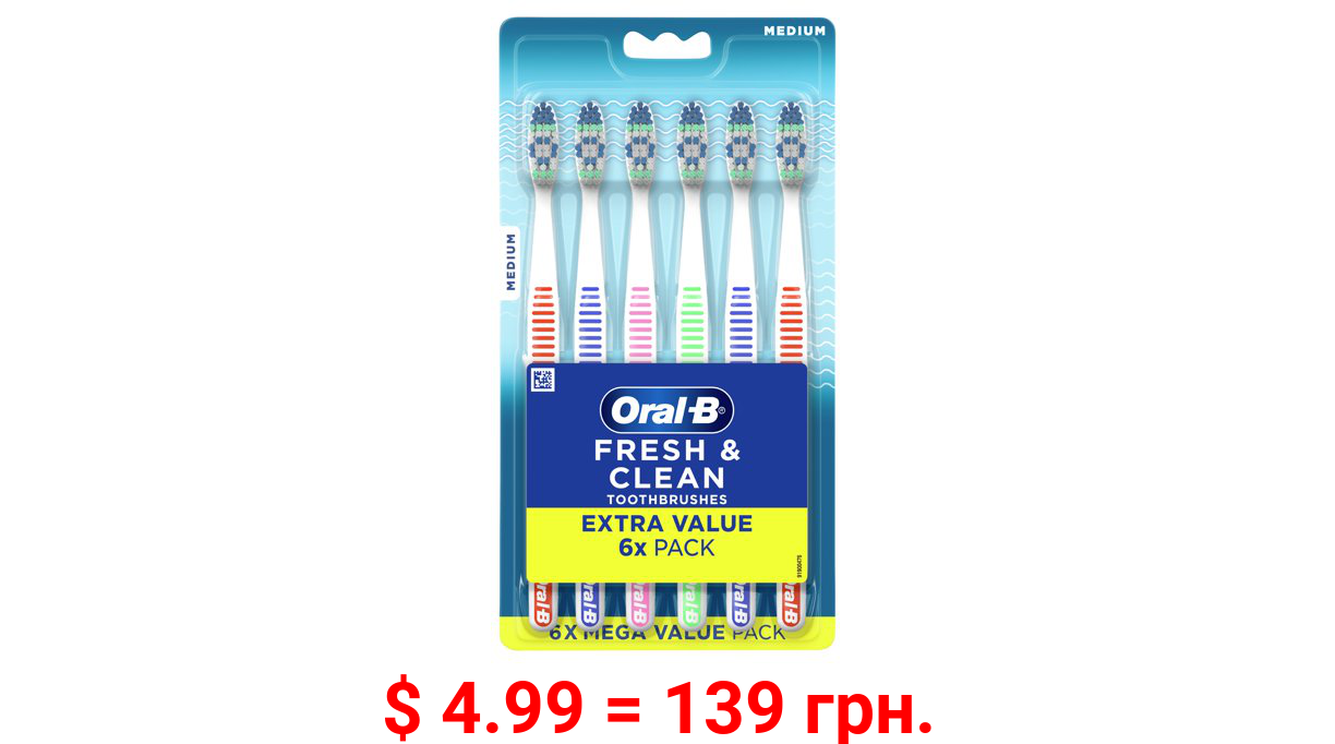 Oral-B Healthy Clean Manual Toothbrush, Medium, Various Colors, 6 Ct