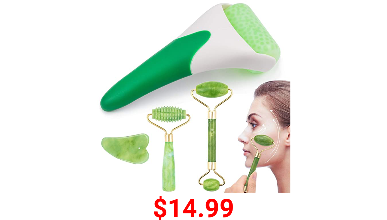 EAONE Face Roller, Ice Roller for Face, Eye Roller for Puffy Eyes, Jade Roller Facial Gua Sha Face Massage Puffiness Relief Kits Skin Care Roller for Face Eye Neck Body