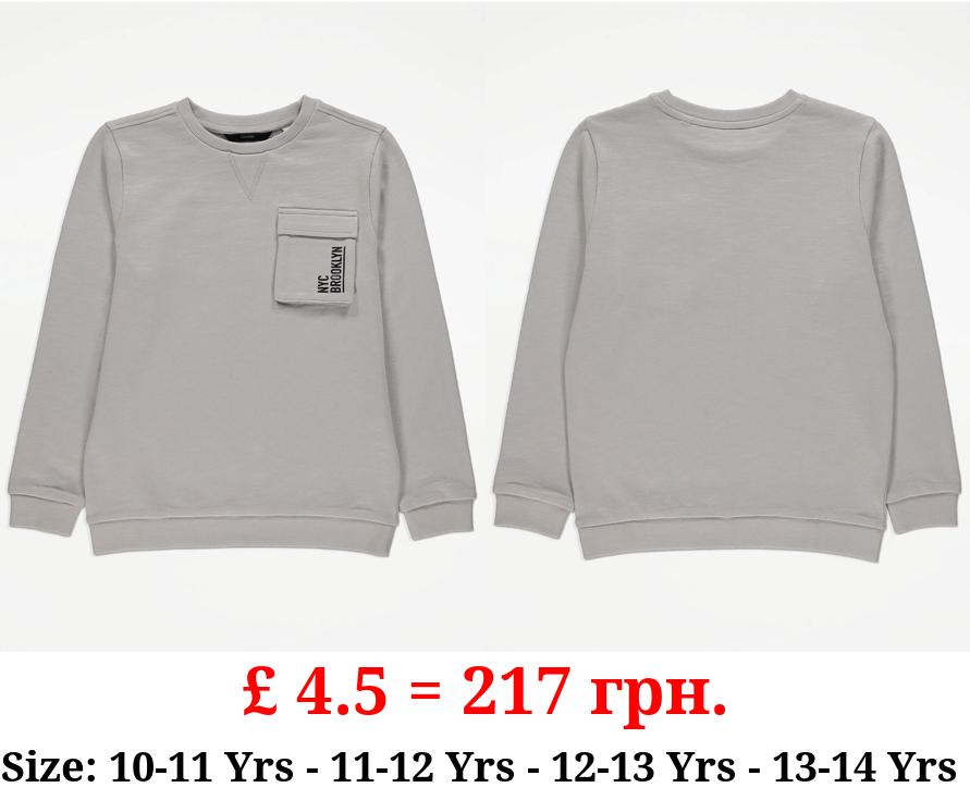 Grey Pocket Crew Neck Sweatshirt