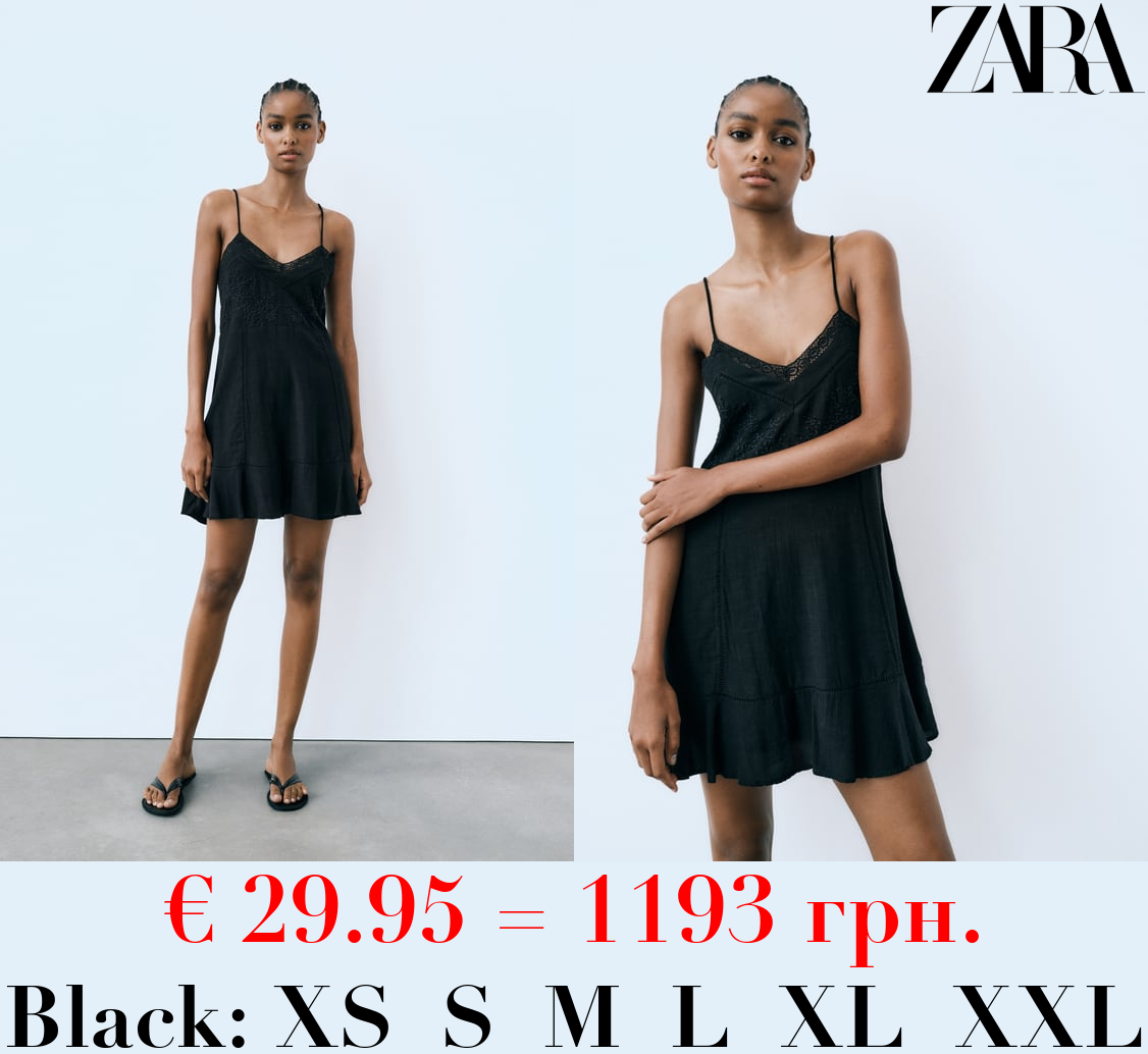 SHORT LINEN BLEND DRESS WITH EMBROIDERY