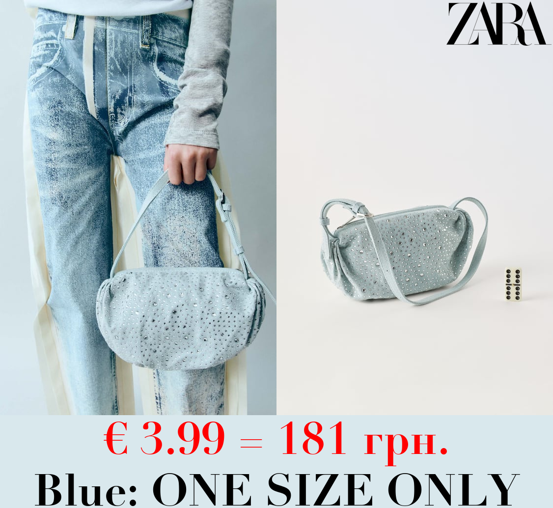 DENIM SHOULDER BAG WITH RHINESTONES