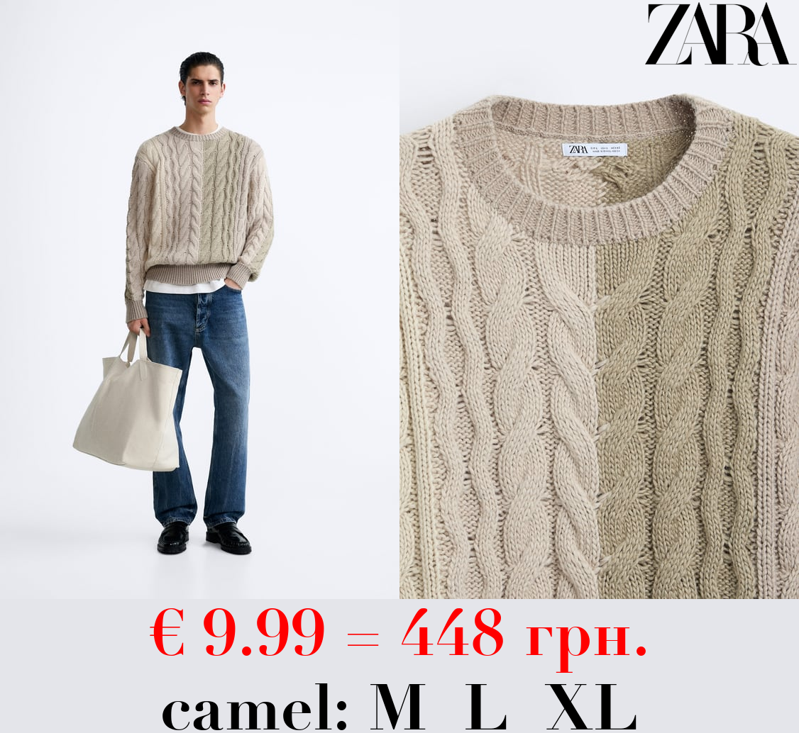 COLOUR BLOCK CABLE-KNIT SWEATER