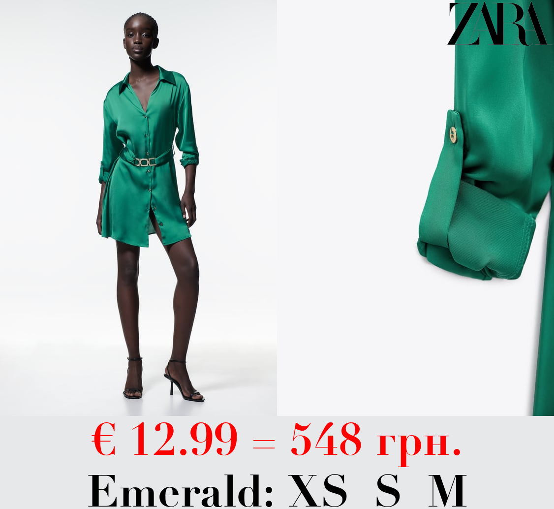 BELTED SATIN SHIRT DRESS