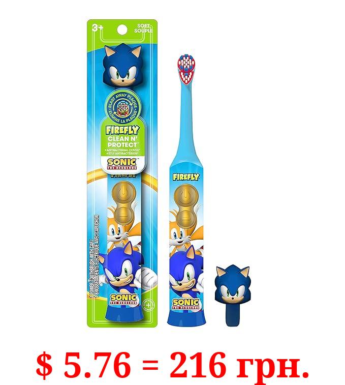 FIREFLY Clean N' Protect, Sonic The Hedgehog Toothbrush with 3D hygienic Cover, Premium Soft Bristles, Anti-Slip Grip Handle, Battery Included, Ages 3+, 1 Count