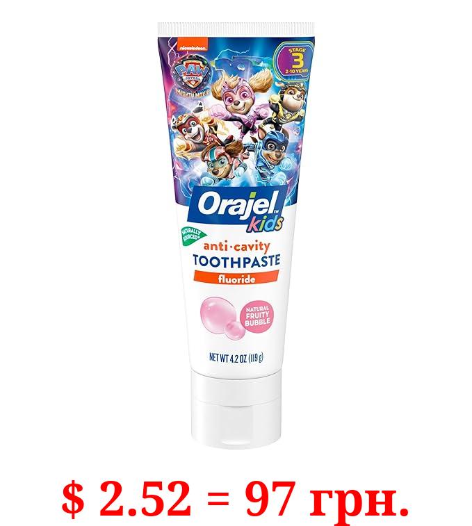 Orajel Kids Paw Patrol Anti-Cavity Fluoride Toothpaste, Natural Fruity Bubble Flavor, 4.2oz Tube