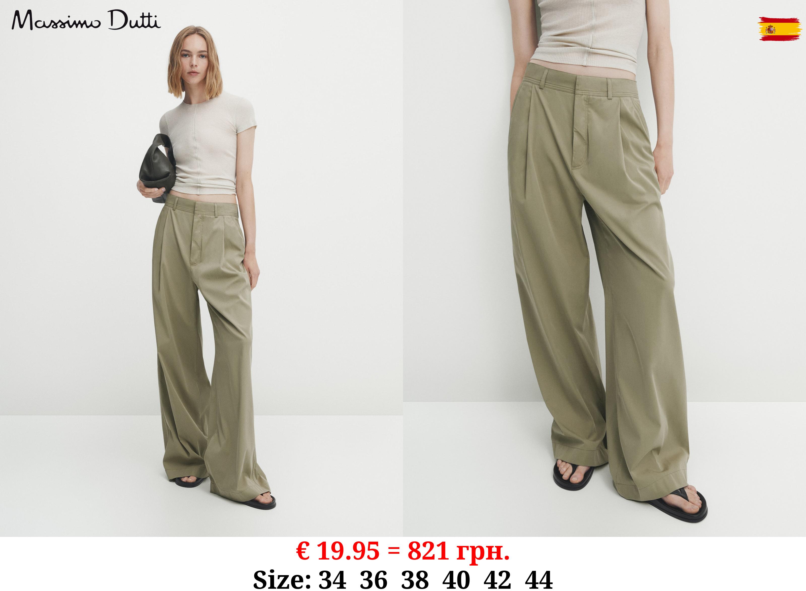 Wide-leg poplin trousers with darts PALE GREEN