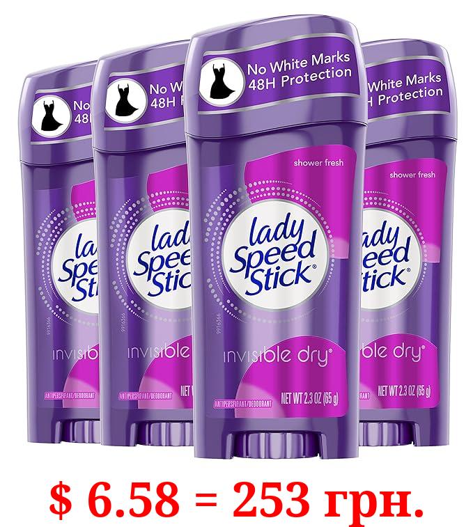 Lady Speed Stick Invisible Dry Antiperspirant Deodorant, Shower Fresh, 2.3oz, 4 Pack