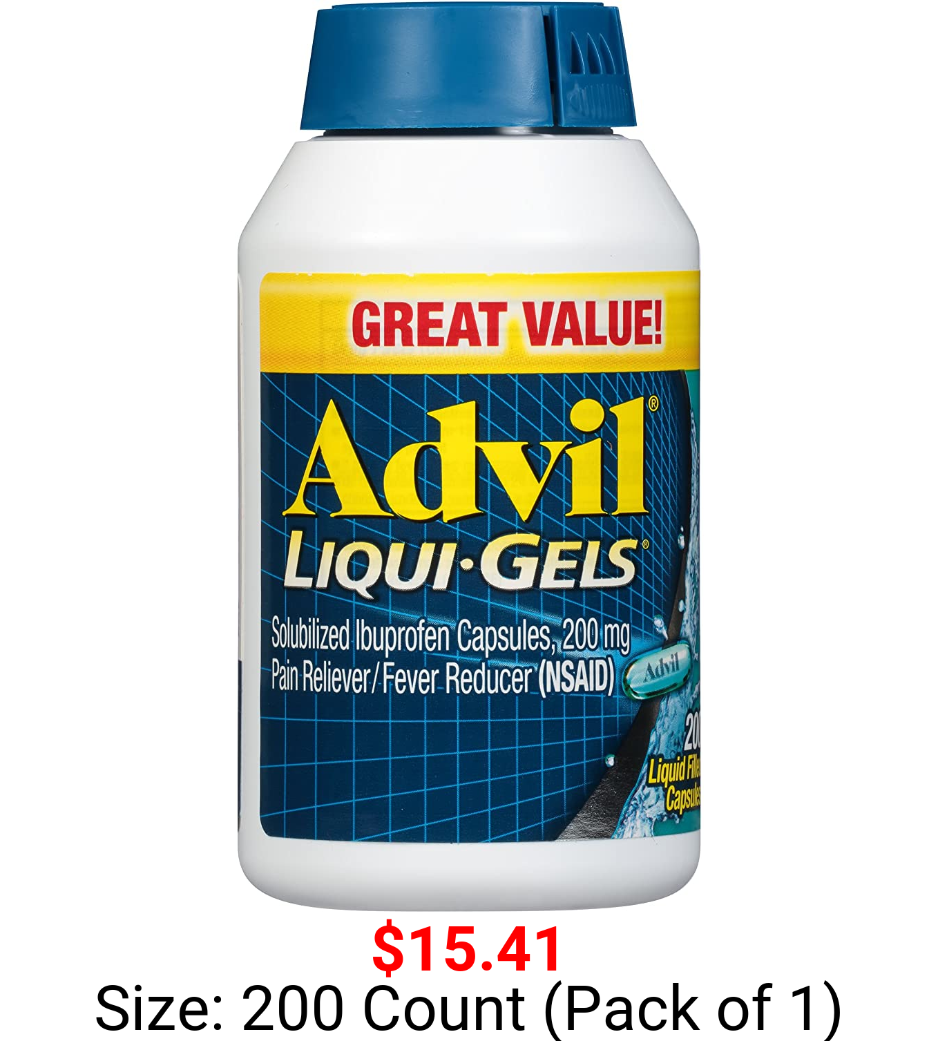 Advil Liqui-Gels Pain Reliever and Fever Reducer, Pain Medicine for Adults with Ibuprofen 200mg for Headache, Backache, Menstrual Pain and Joint Pain Relief - 200 Liquid Filled Capsules